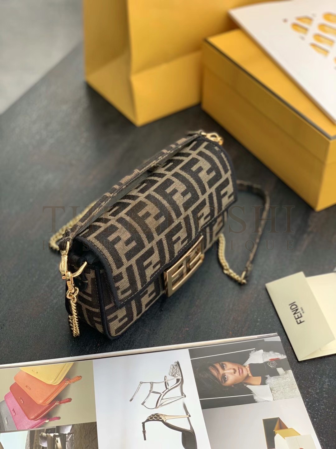 F**di Small Baguette Bag In Brown FF Jacquard Fabric Master Quality