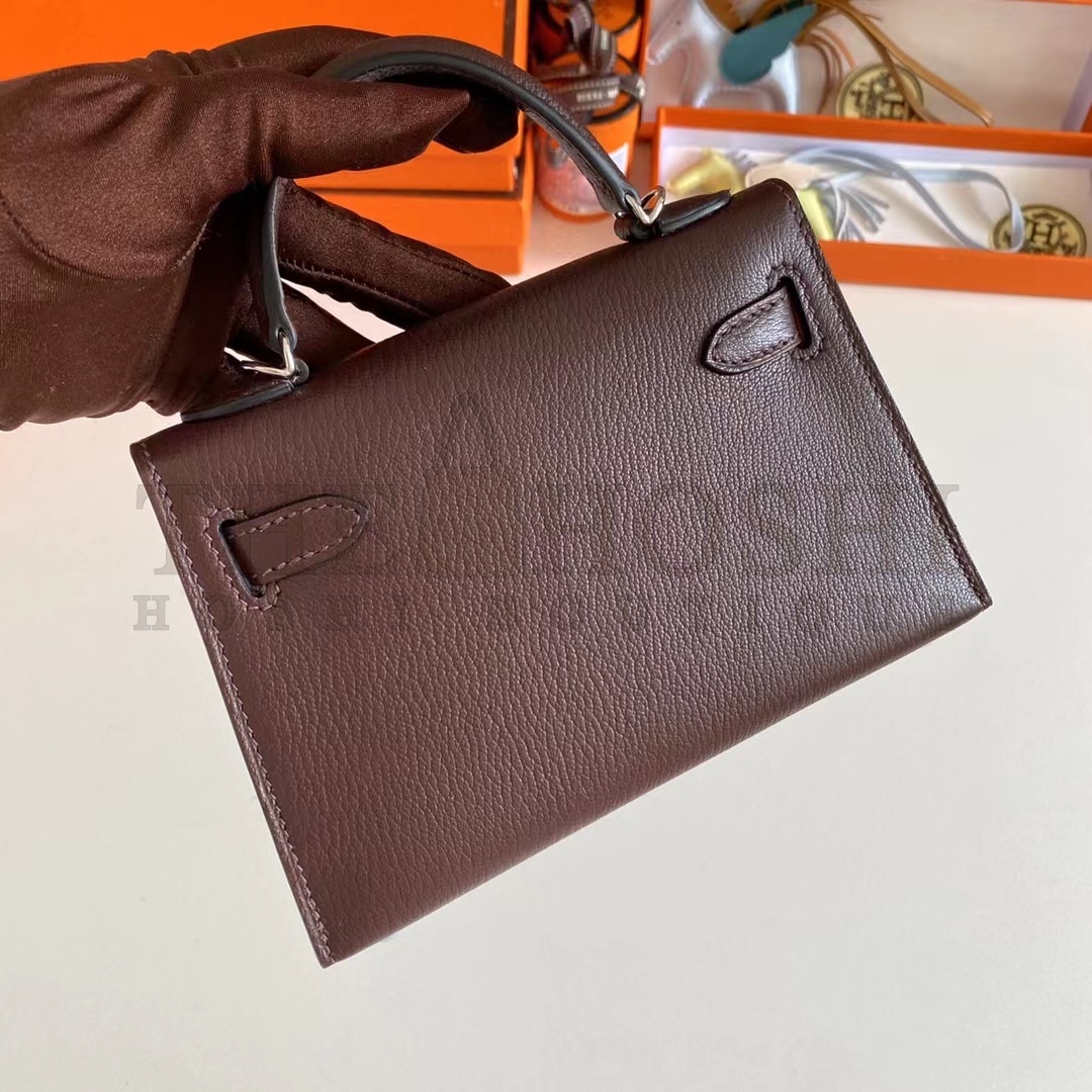 H**me5 Women Mini Kelly 20 Bag Suede Leather Silver Hardware-Chocolate Master Quality