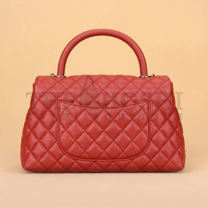 Ch**el Women Flap Bag with Top Handle in Grained Calfskin Leather-Red Master Quality