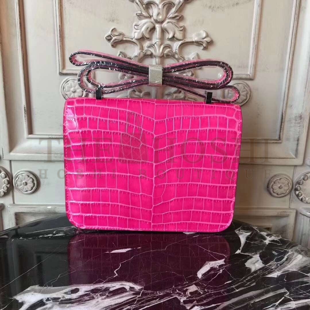 H**me5 Rose Red Constance MM 24cm Crocodile Bag Master Quality