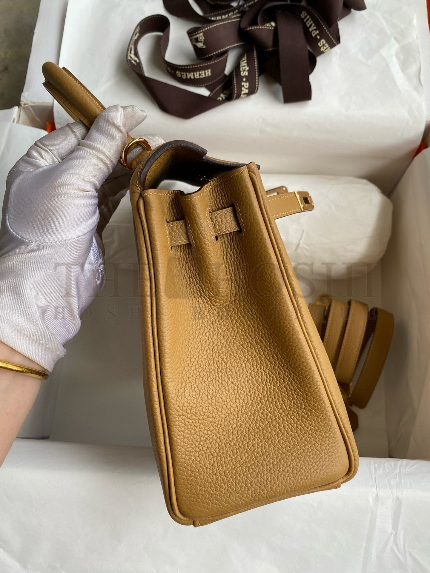 H**me5 Kelly Retourne 25 Handmade Bag In Biscuit Clemence Leather Master Quality