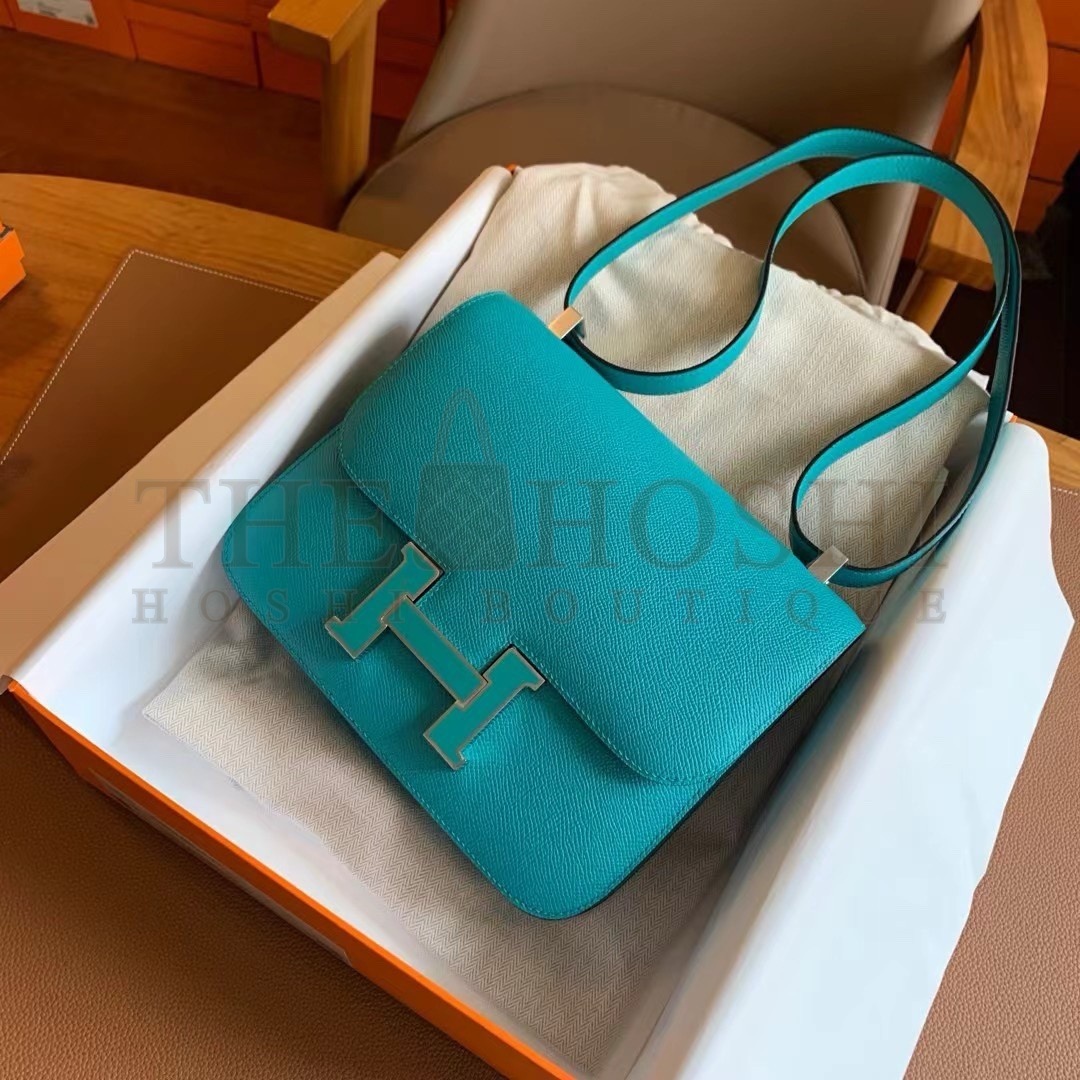 H**me5 Constance Enamel 18 Handmade Bag In Blue Paon Epsom Calfskin Master Quality