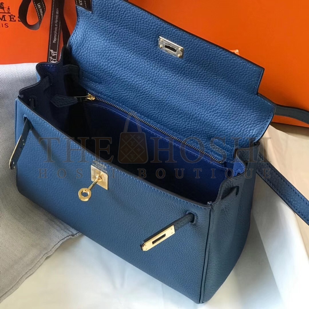 H**me5 Kelly 25cm Retourne Bag In Agate Blue Clemence Leather Master Quality