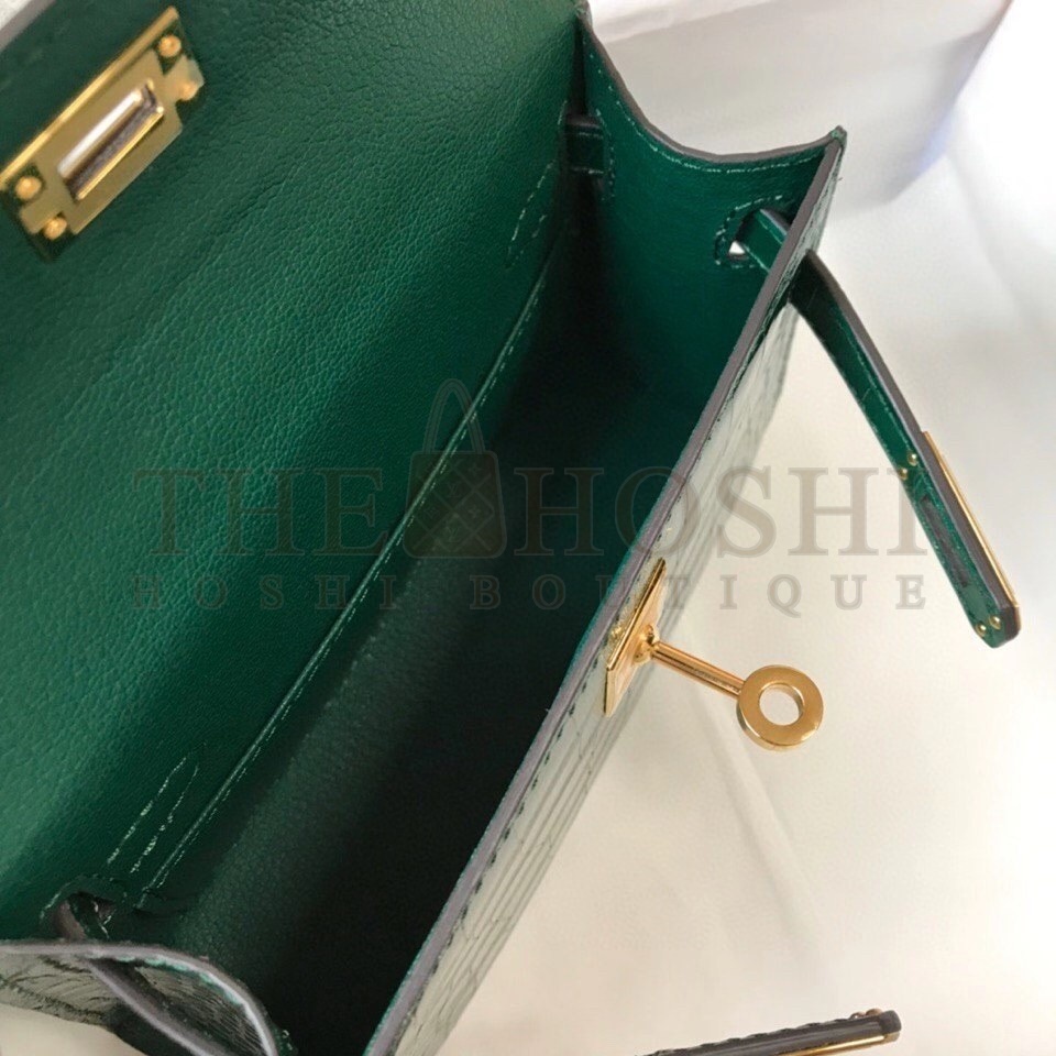 H**me5 Kelly Mini II Bag In Green Embossed Crocodile Calfskin Master Quality