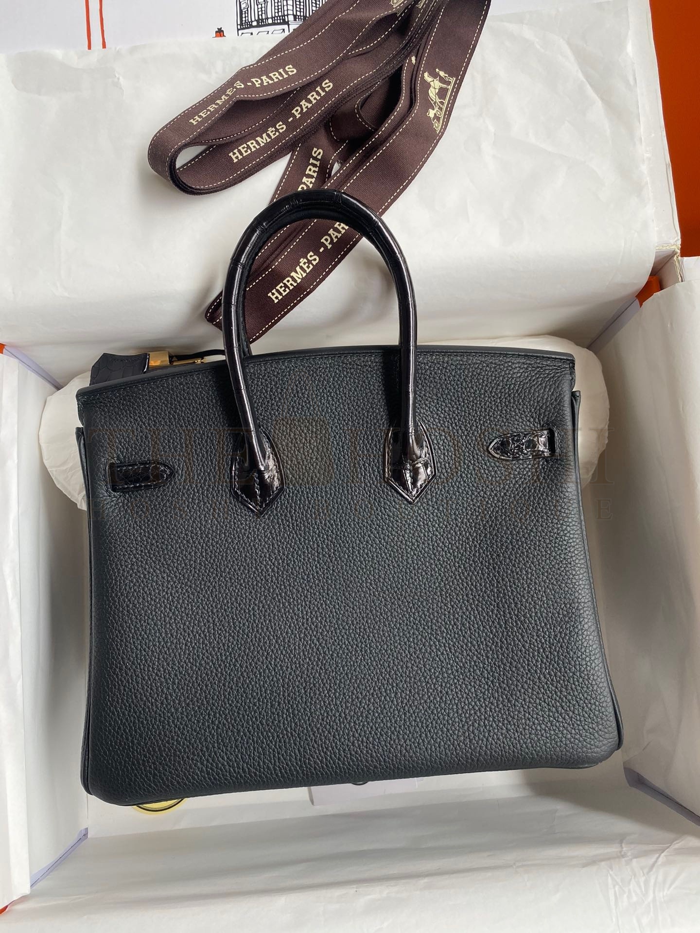 H**me5 Touch Birkin 25 Bag in Black Togo and Shiny Alligator Leather Master Quality