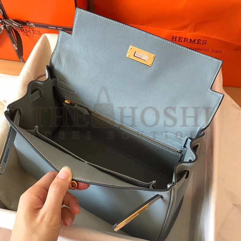 H**me5 Blue Lin Clemence Kelly 28cm Handmade Bag Master Quality