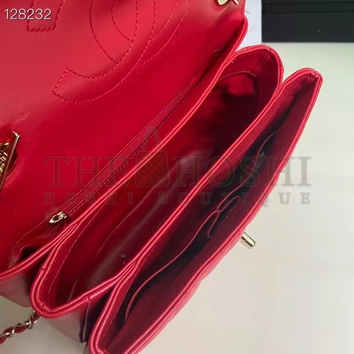 Ch**el Women Flap Bag Top Handle Smooth Calfskin Gold-Tone Metal Red Master Quality