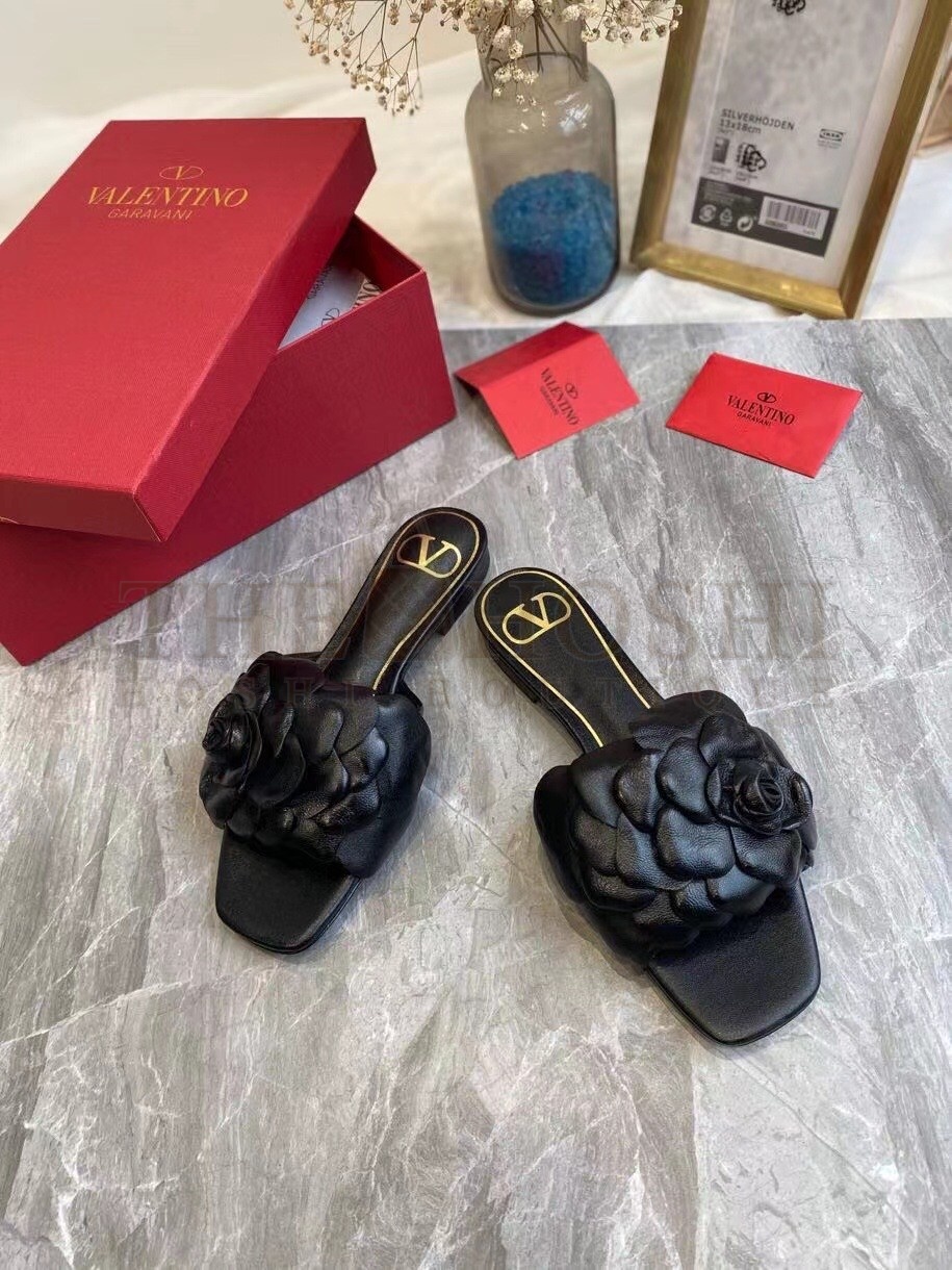 Va1e*ntin0 Atelier Shoes 03 Rose Edition Slides Sandals Black Master Quality