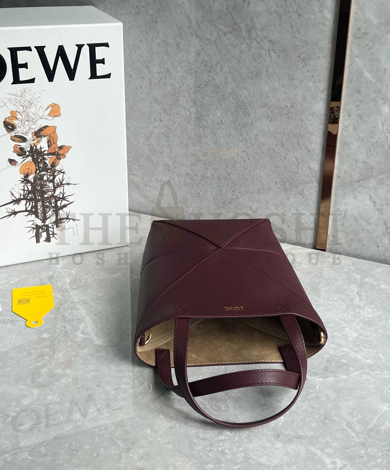 L0ew* Mini Puzzle Fold Tote Bag in Bordeaux Calfskin Master Quality