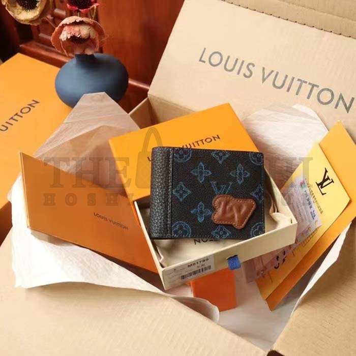 L0vis Vvtt0n LV Unisex Slender Wallet Blue Monogram Coated Canvas Bill Compartment Master Quality