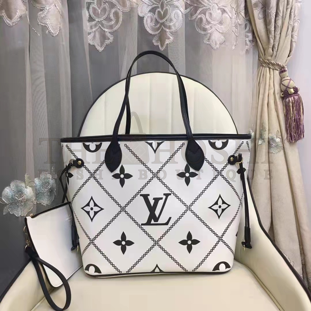 L0vis Vvtt0n LV Women Neverfull MM Tote Crème Beige Grained Cowhide Leather Master Quality
