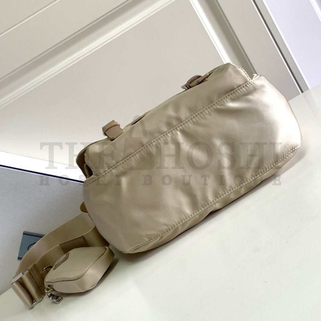 Pra*a Shoulder Bag with Flap in Beige Re-Nylon Master Quality