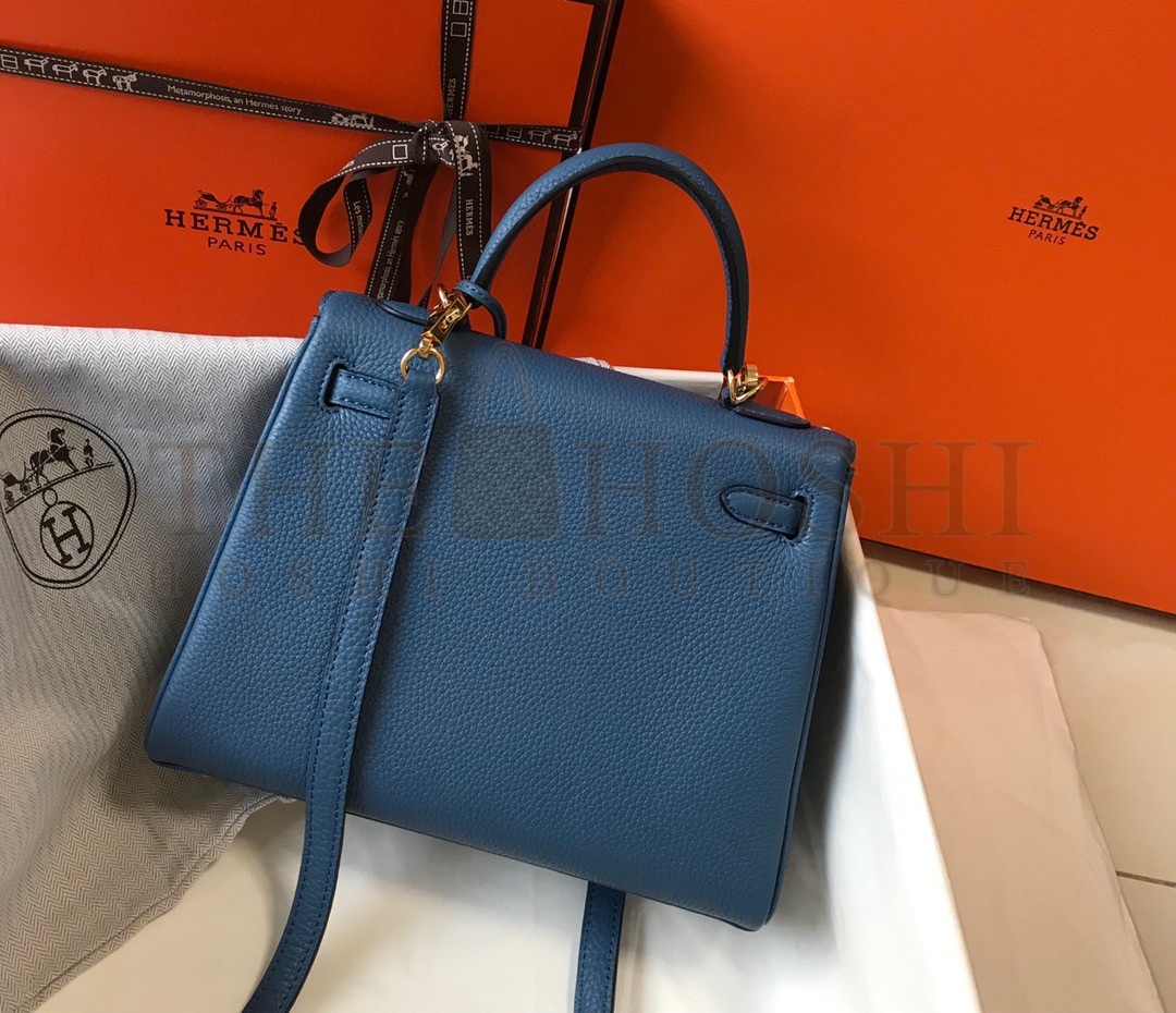 H**me5 Kelly 25cm Retourne Bag in Blue Agate Clemence Leather GHW Master Quality