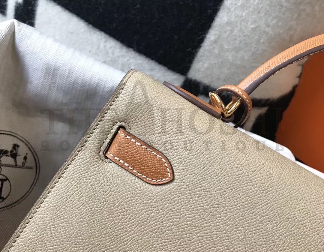 H**me5 Bi-color Kelly 32cm Epsom Bag Tourterelle/Gold GHW Master Quality