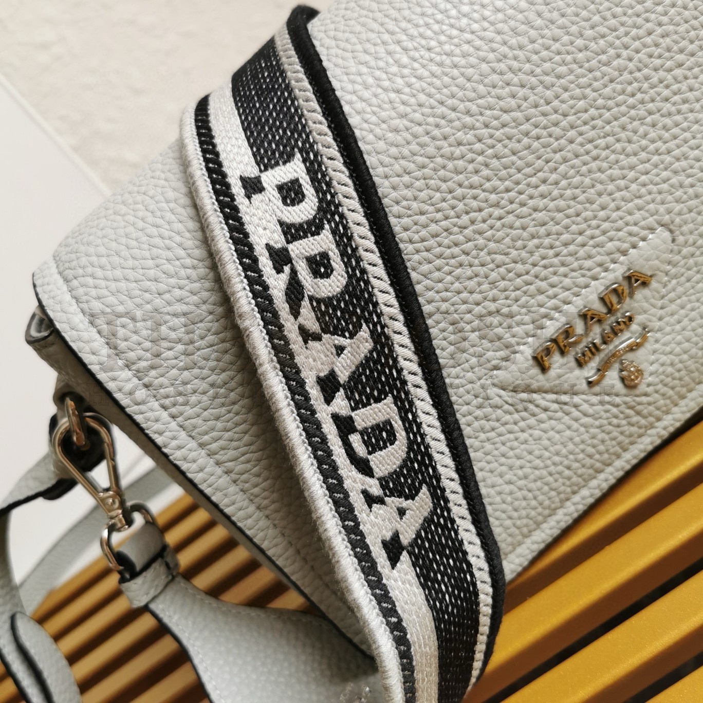 Pra*a Flap Shoulder Bag in Cornflower Grained Leather Master Quality