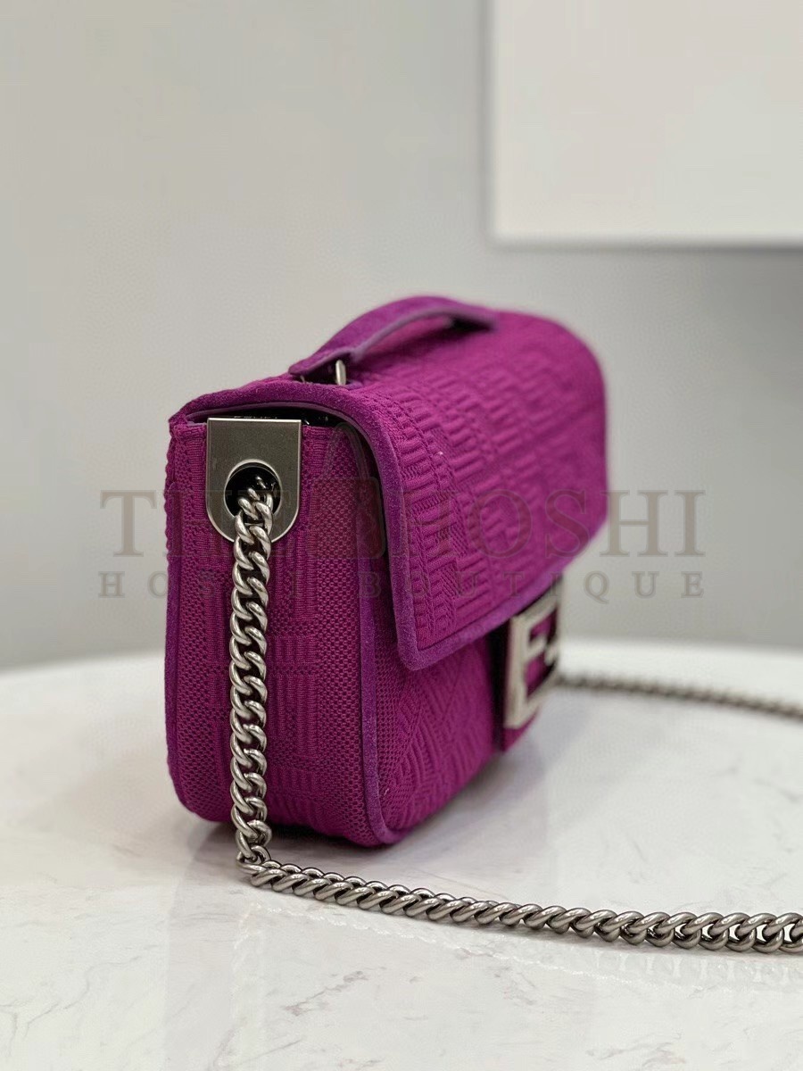 F**di Baguette Chain Midi Bag In Fuchsia FF Fabric Master Quality
