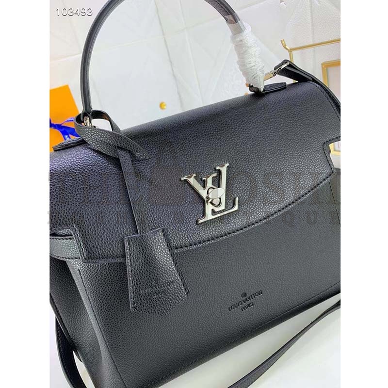 L0vis Vvtt0n LV Women Lockme Ever MM Handbag Black Soft Grained Calfskin Master Quality