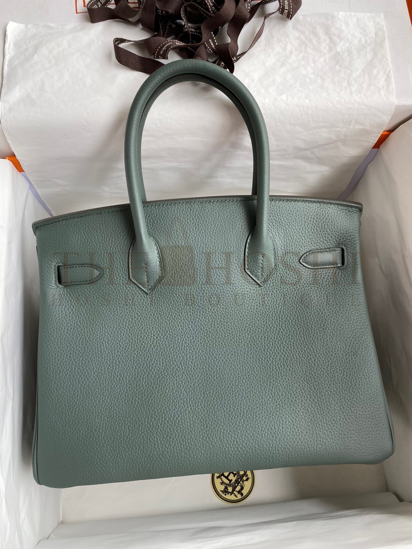 H**me5 Birkin 30 Retourne Handmade Bag In Vert Amande Clemence Leather Master Quality