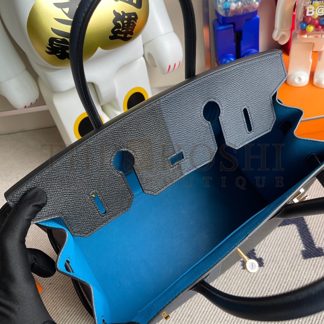H**me5 Birkin 30 Bag Midnight Blue Epsom Leather Black & Blue Interior Gold Hardware 30cm Master Quality