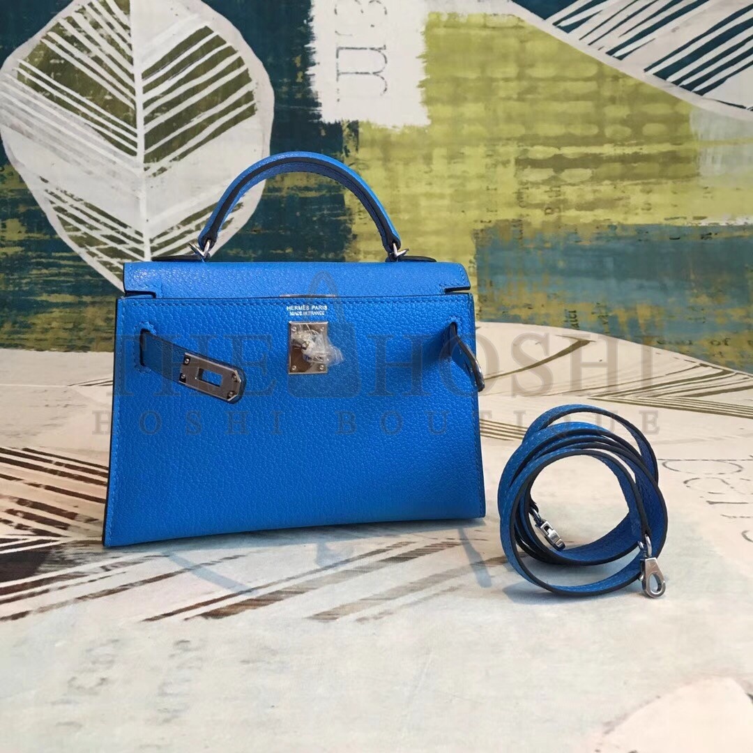 H**me5 Blue Chevre Kelly Mini II Handmade Bag Master Quality