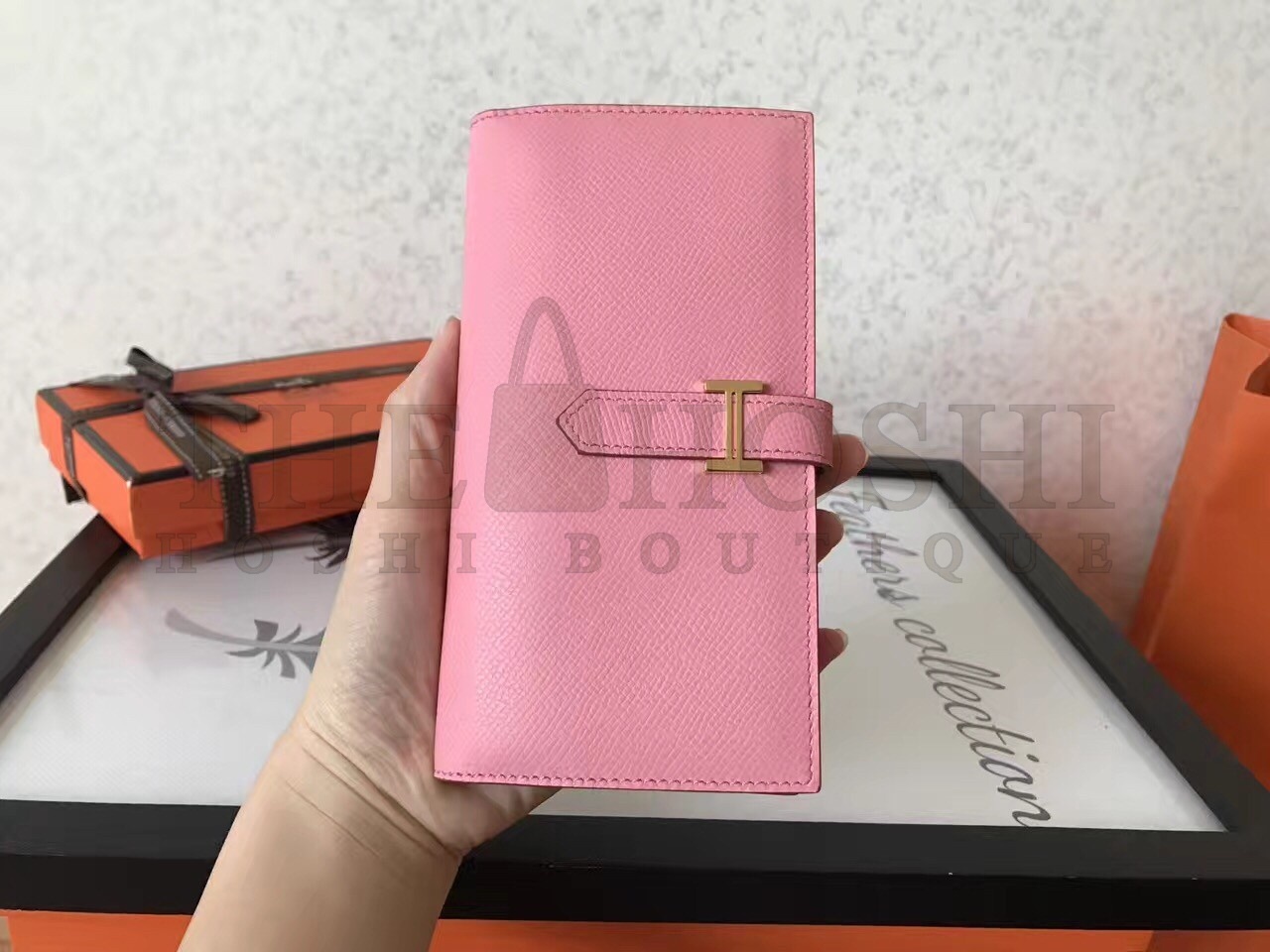 H**me5 Pink Epsom Bearn Gusset Wallet Master Quality