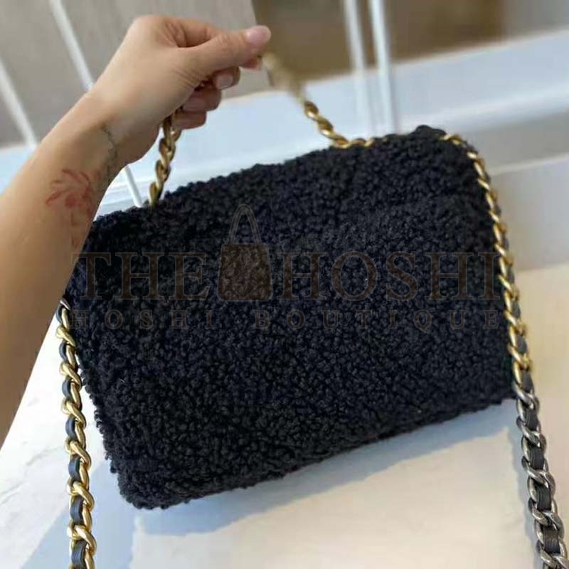 Ch**el Women Ch**el 19 Large Flap Bag Tweed Gold-Silver-Tone &amp; Ruthenium-Finish Metal Black Master Quality