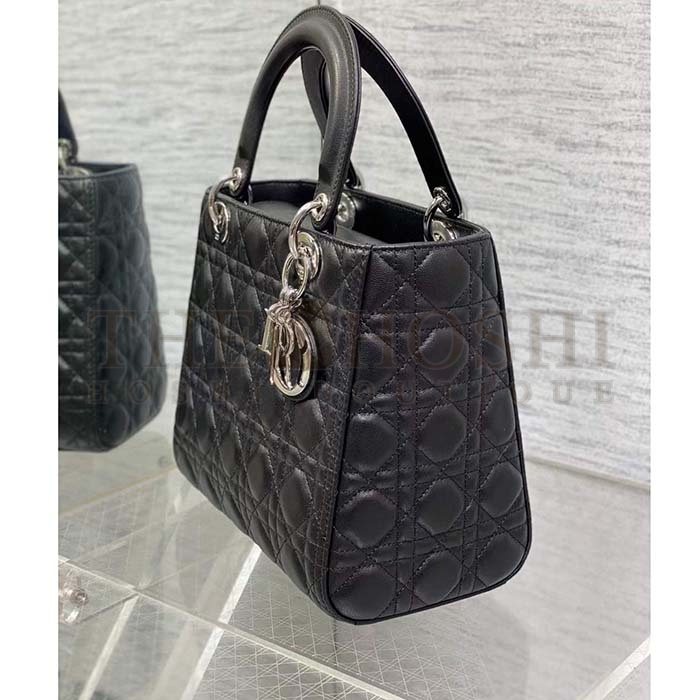 D10r Women CD Medium Lady D10r Bag Black Cannage Lambskin Silver Master Quality