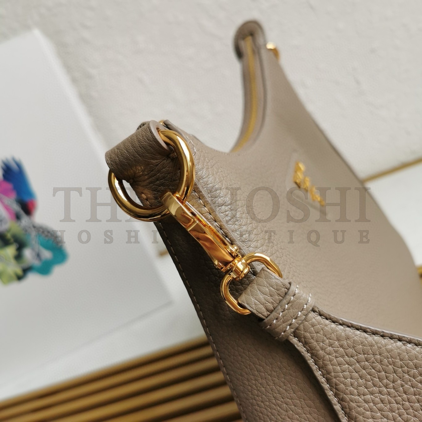 Pra*a Shoulder Bag in Grey Grained Leather Master Quality