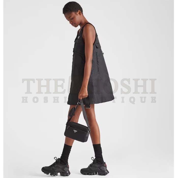 Pra*a Unisex Re-Nylon Saffiano Shoulder Bag Black Zipper Closure Fabric Master Quality