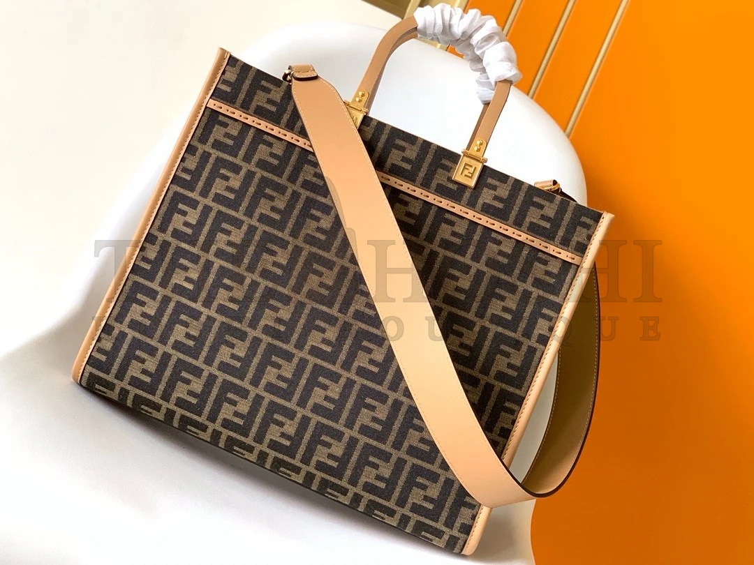 F**di Sunshine Medium Tote Bag in Brown FF Jacquard Fabric Master Quality