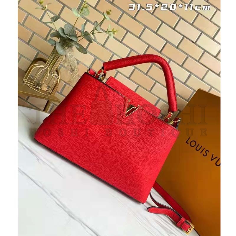 L0vis Vvtt0n LV Women Capucines MM Handbag Scarlet Red Taurillon Leather Master Quality