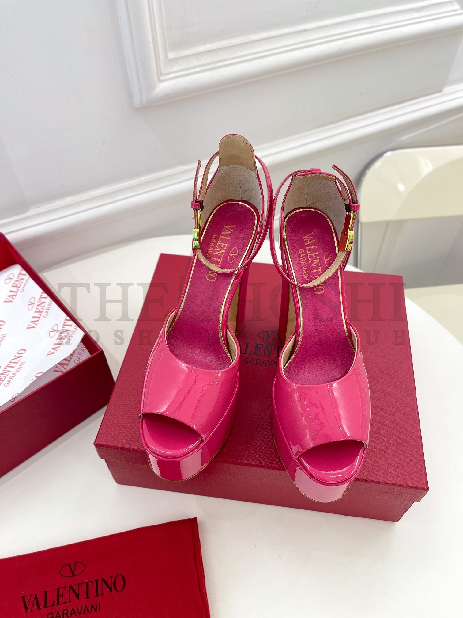 Va1e*ntin0 Tan-Go Platform Sandals 155mm In Rose Red Patent Leather Master Quality