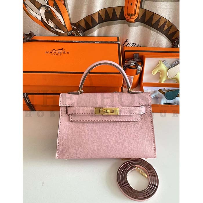 H**me5 Women Mini Kelly 20 Bag Suede Leather Gold Hardware-Pink Master Quality