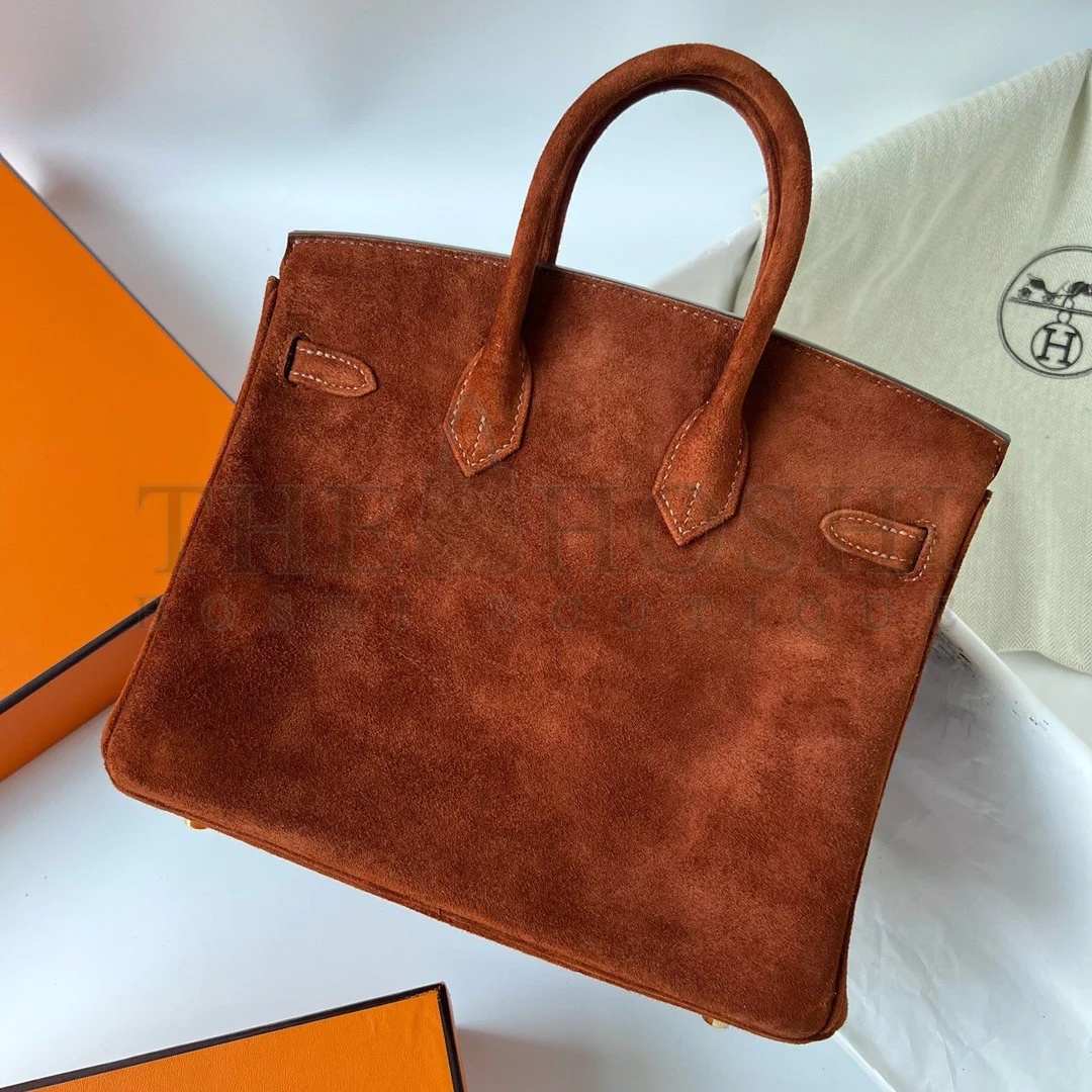 H**me5 Birkin 25 Retourne Handmade Bag In Brown Doblis Suede Leather Master Quality