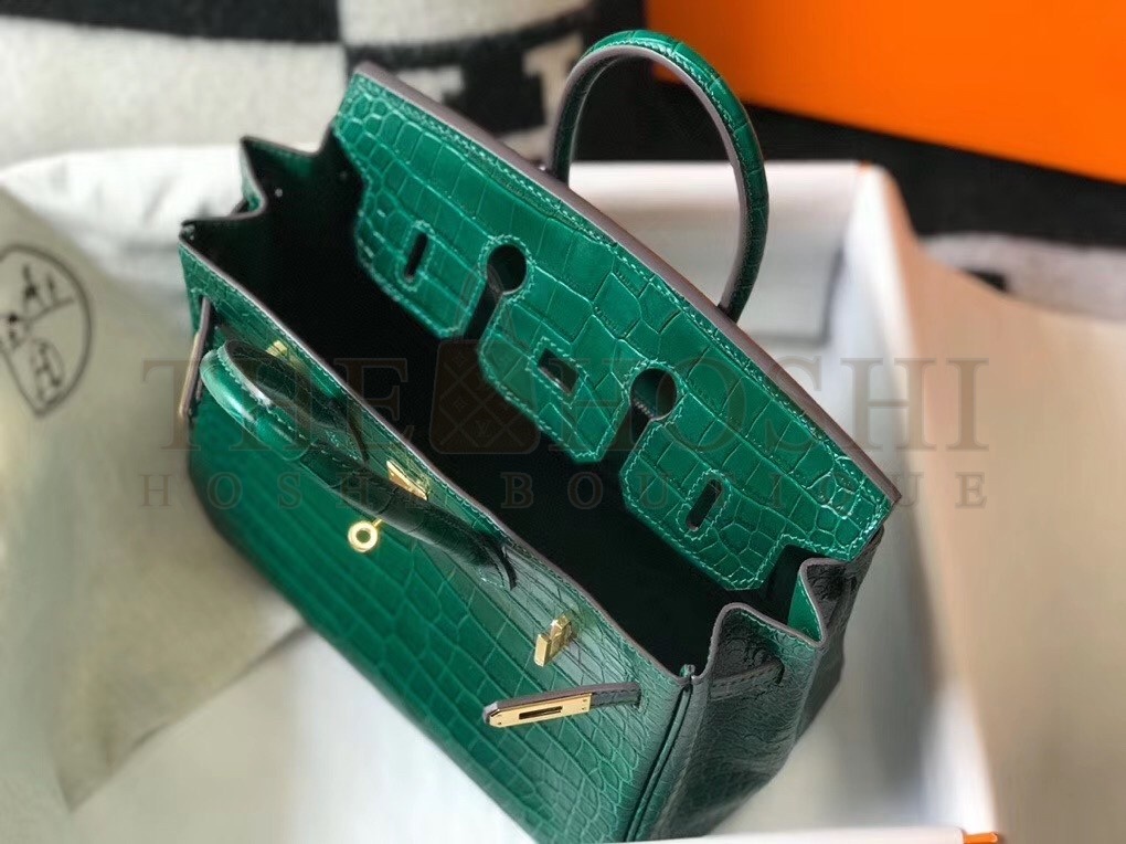 H**me5 Birkin 25cm Bag In Green Embossed Crocodile Leather Master Quality