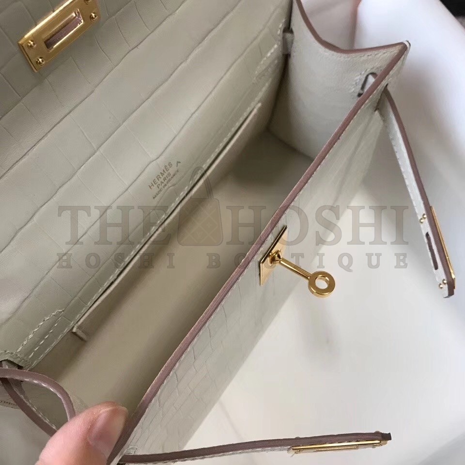H**me5 Kelly Pochette Bag In White Embossed Crocodile Leather Master Quality
