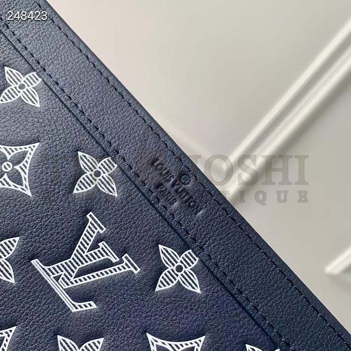 L0vis Vvtt0n LV Women Gaston Wearable Wallet Blue Monogram Shadow Calfskin Leather M83384 Master Quality