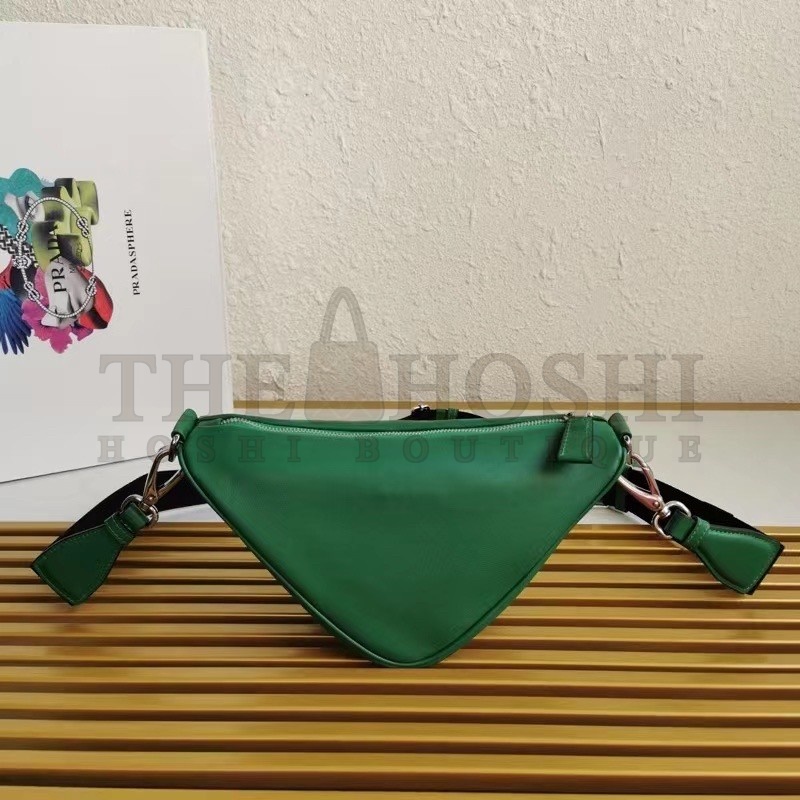 Pra*a Triangle Shoulder Bag In Green Leather Master Quality