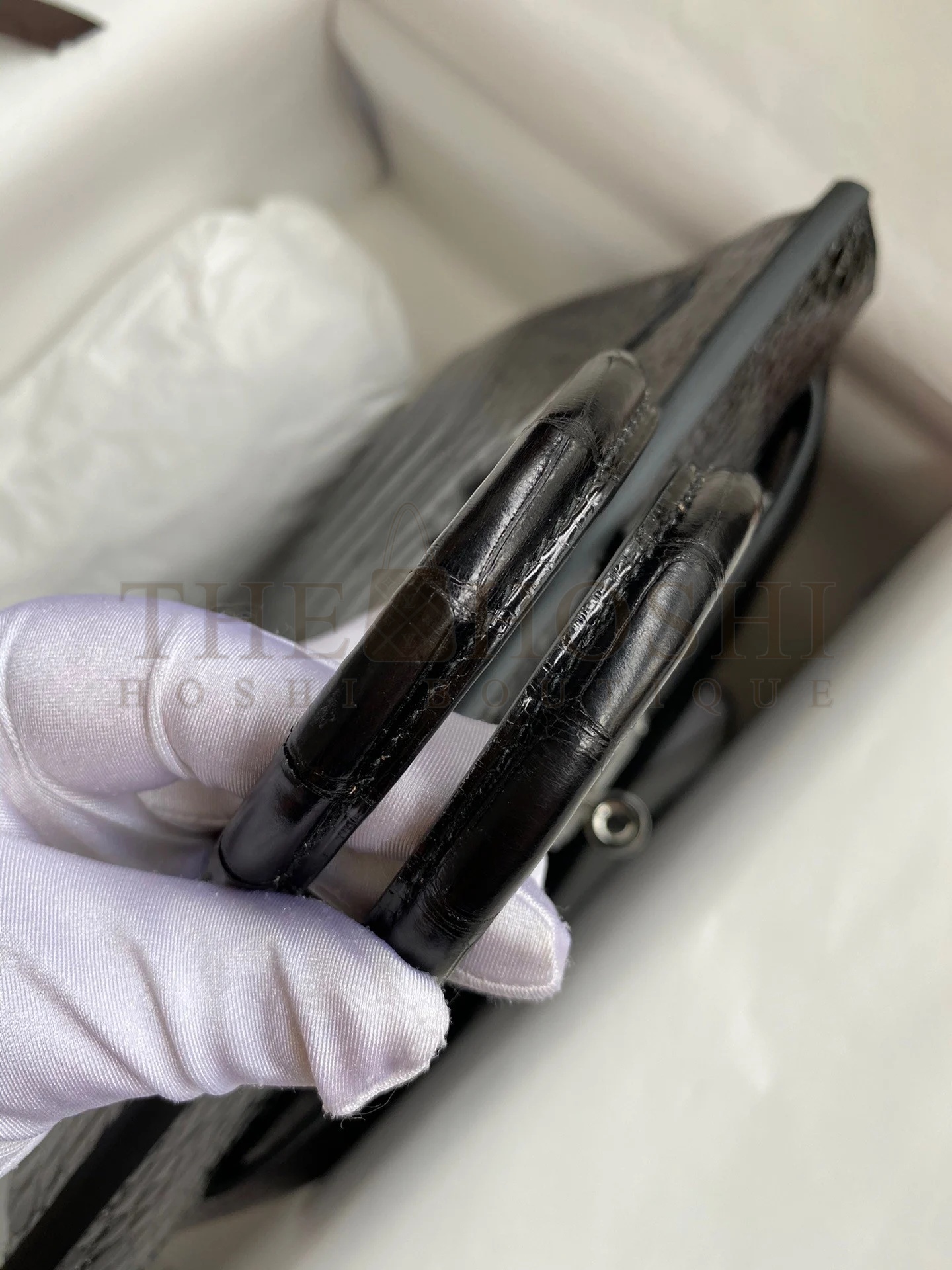 H**me5 Birkin 25 Retourne Handmade Bag In Black Shiny Alligator Leather Master Quality