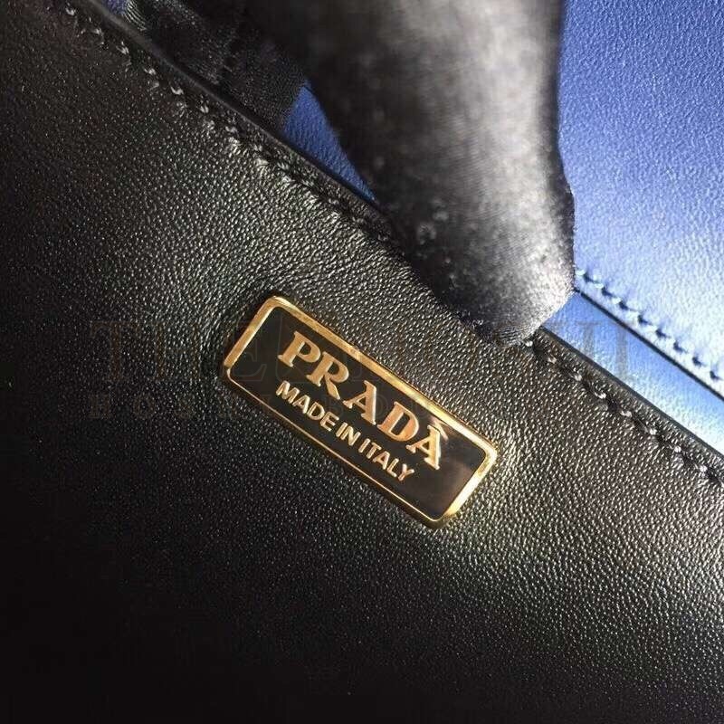 Pra*a Cahier Shoulder Bag In Blue/Black Leather Master Quality