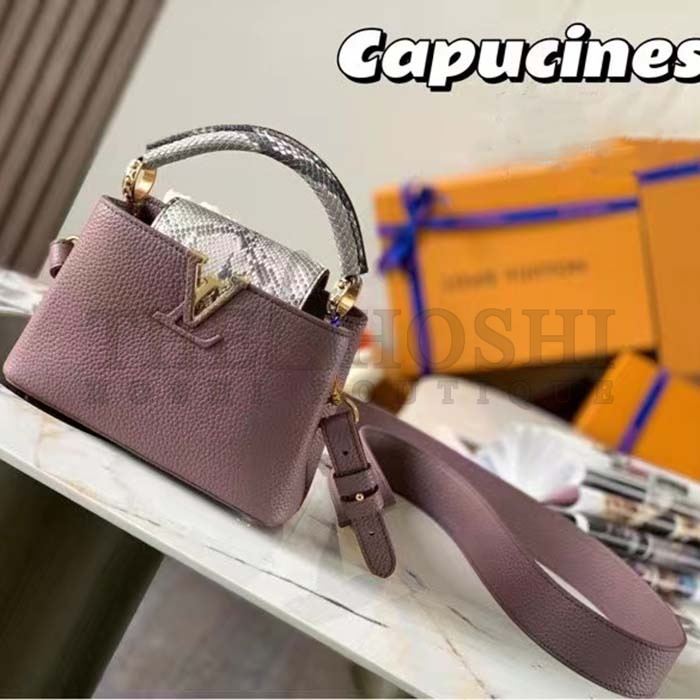 L0vis Vvtt0n LV Women Capucines Mini Handbag Taupe Taurillon Python Leather Master Quality