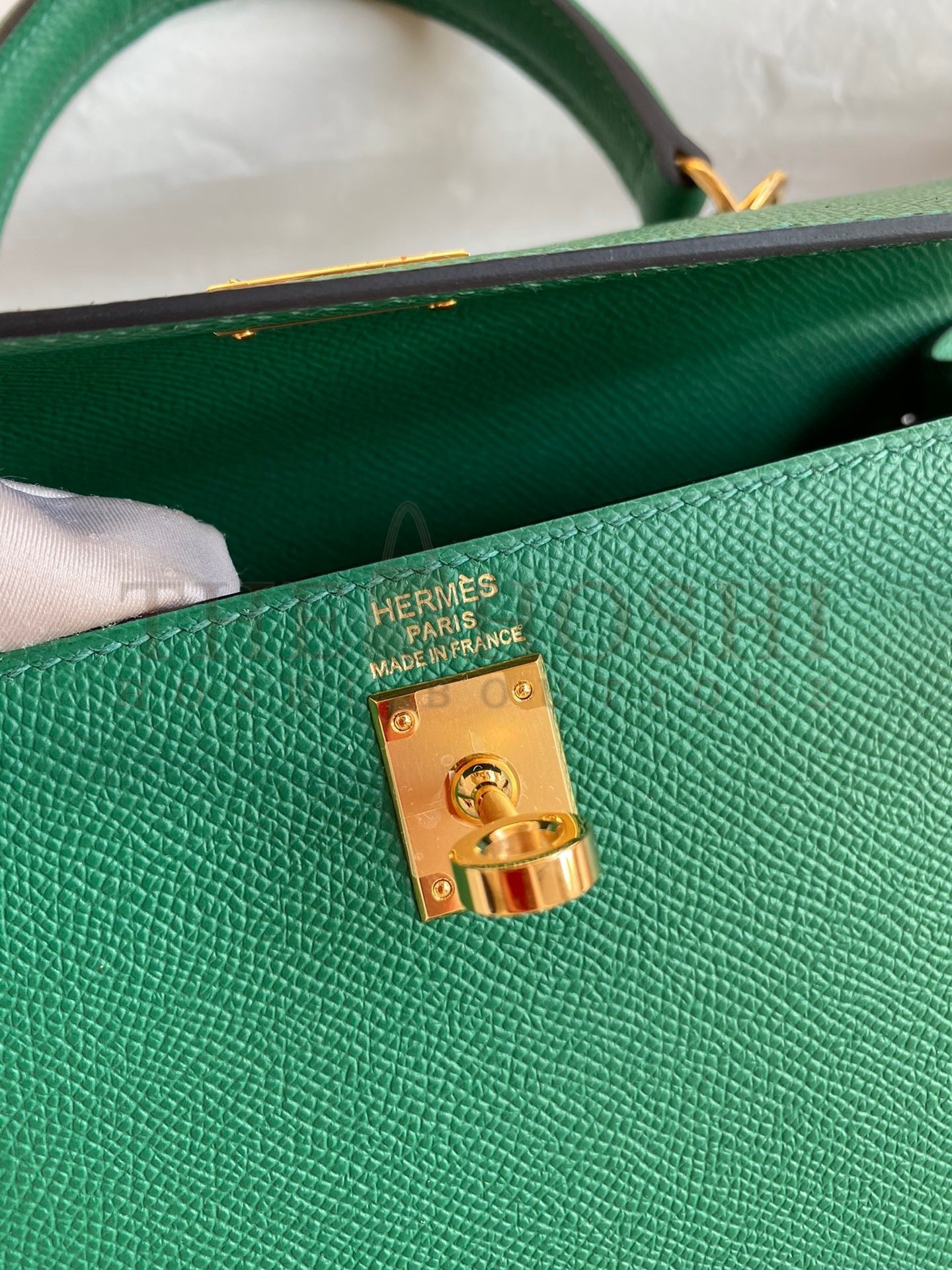 H**me5 Kelly Sellier 25 Handmade Bag In Vert Vertigo Epsom Calfskin Master Quality