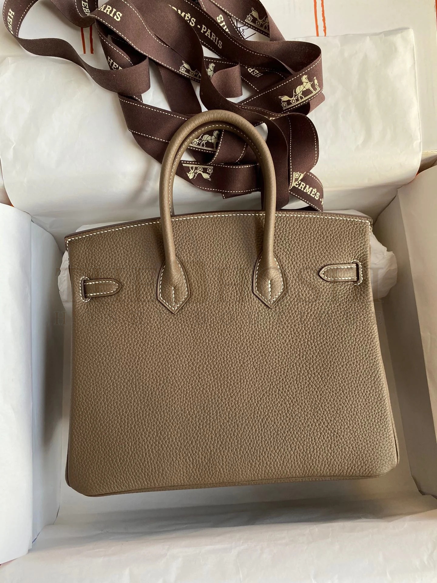 H**me5 Birkin 25 Retourne Handmade Bag In Taupe Clemence Leather Master Quality