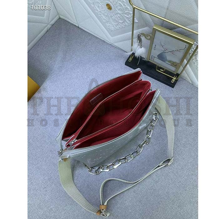 L0vis Vvtt0n LV Women Coussin PM Handbag Silver Lambskin Cowhide Lining Zip Closure Master Quality