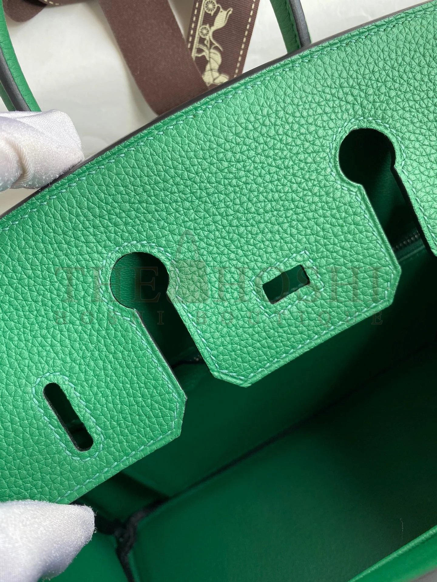 H**me5 Birkin 25 Retourne Handmade Bag In Vert Vertigo Clemence Leather Master Quality