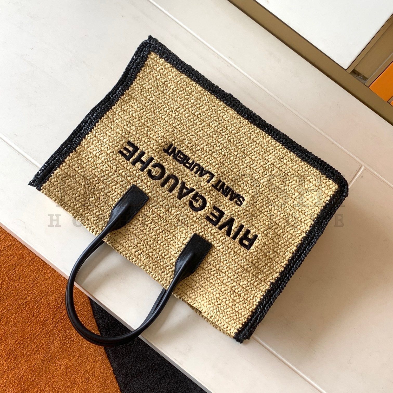 Sa1nt Lau*nt Rive Gauche Tote Bag in Beige Raffia and Leather Master Quality