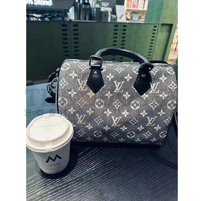 L0vis Vvtt0n LV Women Speedy Bandoulière 25 Handbag Gray Denim Textile Jacquard Master Quality