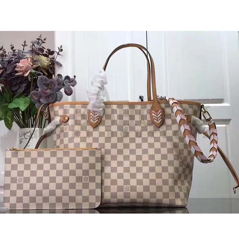 L0vis Vvtt0n LV Women Neverfull MM Tote Bag Damier Azur Coated Canvas Master Quality