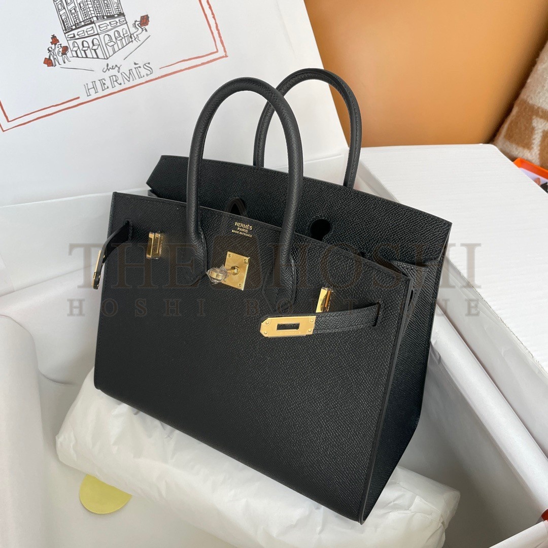 H**me5 Birkin 25 Sellier Handmade Bag In Black Epsom Calfskin Master Quality