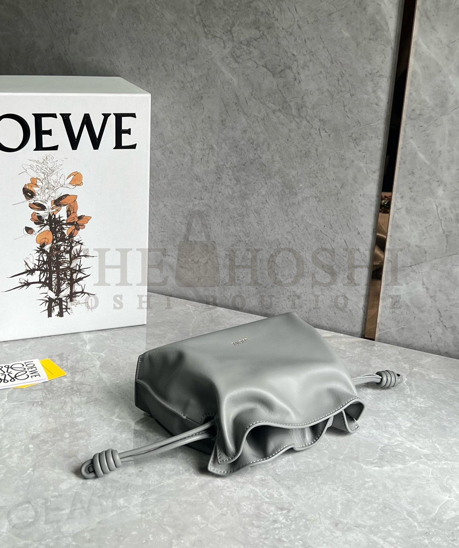 L0ew* Mini Flamenco Clutch Bag in Pearl Grey Nappa Calfskin Master Quality